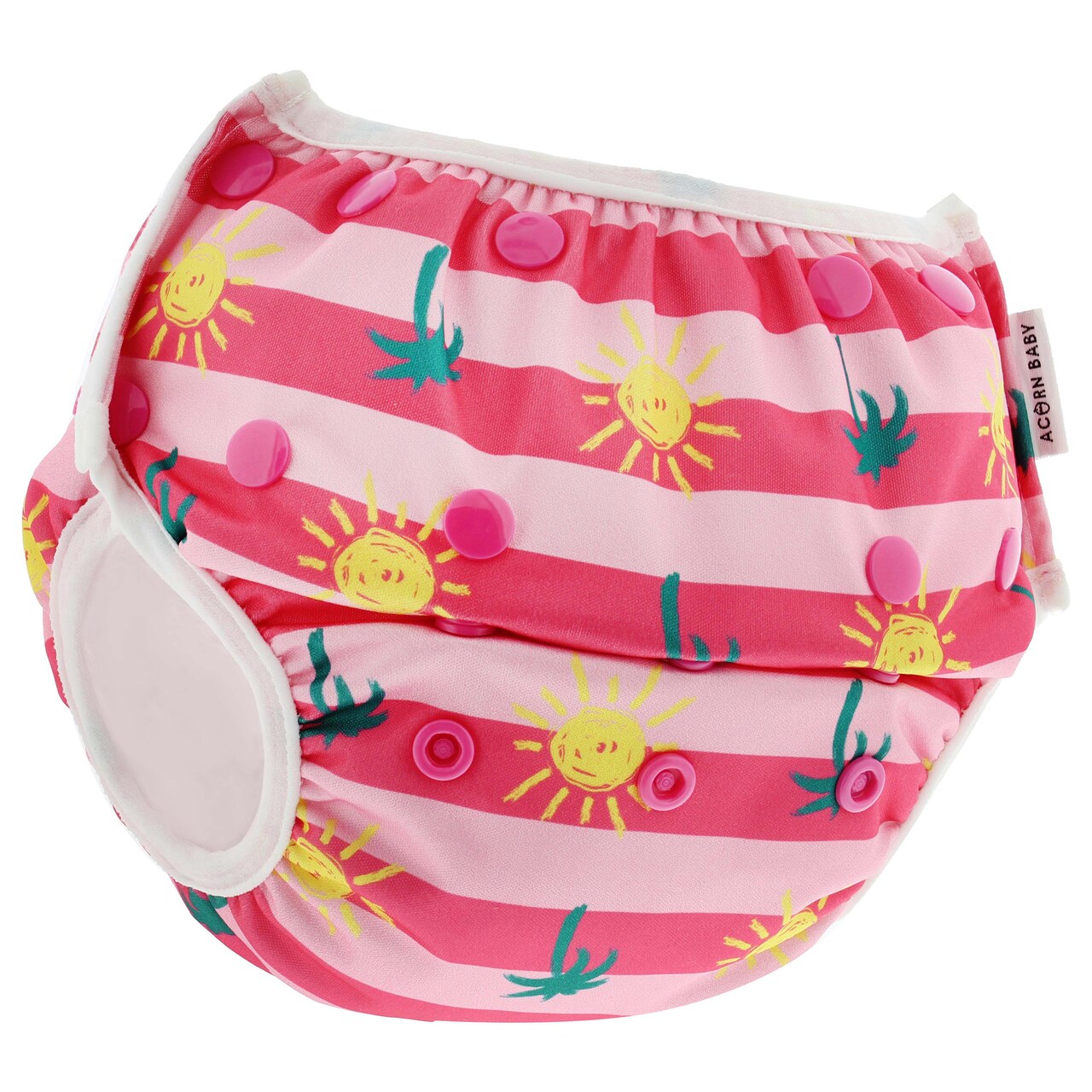 Acorn Baby Swim Diaper - Pink Striped Palm Trees Adjustable Swimming Diaper